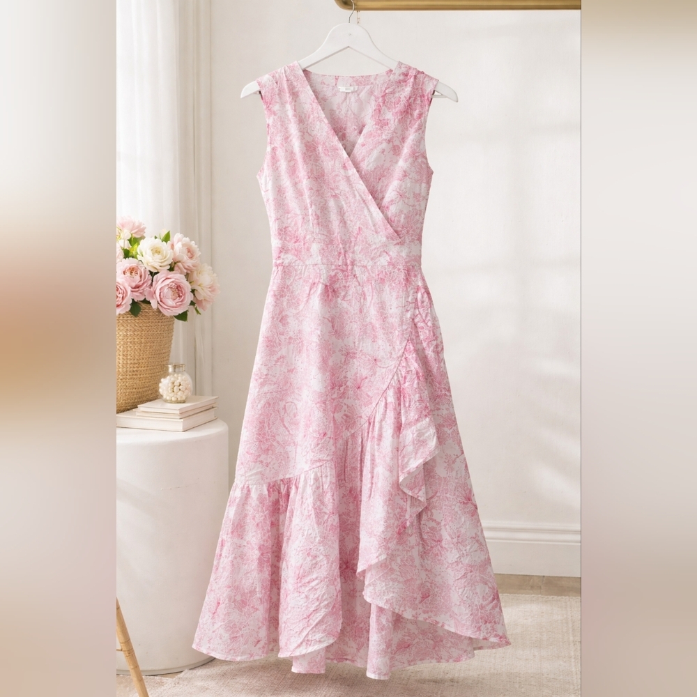 Charter Club Pink Floral Asymmetrical Wrap Dress